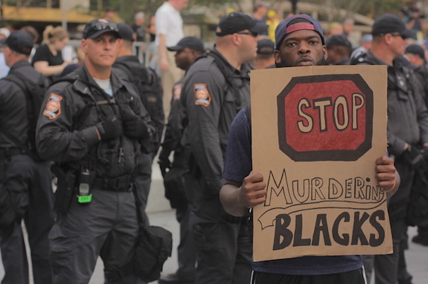 A Black Lives Matter protester outside of the Republican National Convention in Cleveland on Thursday, July 21 (Salon/Ben Norton)
