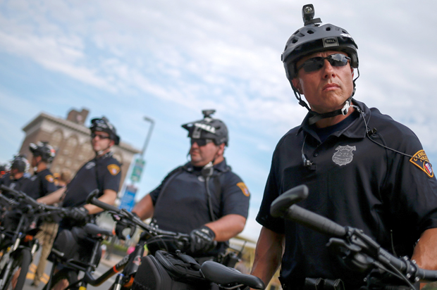 Police officers at the Republican National Convention in Cleveland, July 17, 2016. (Reuters/Adrees Latif)