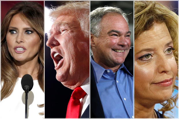 Melania Trump, Donald Trump, Tim Kaine, Debbie Wasserman Schultz (Reuters/Mike Segar/Aaron Bernstein/Carlos Barria/Scott Audette)