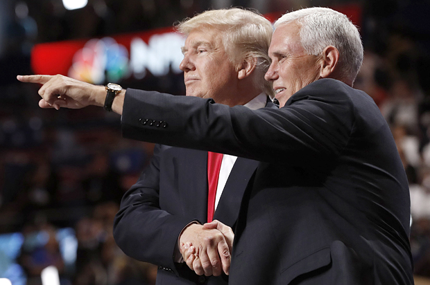 Donald Trump and Mike Pence at the conclusion of the Republican National Convention in Cleveland, July 21, 2016. (Reuters/Jonathan Ernst)