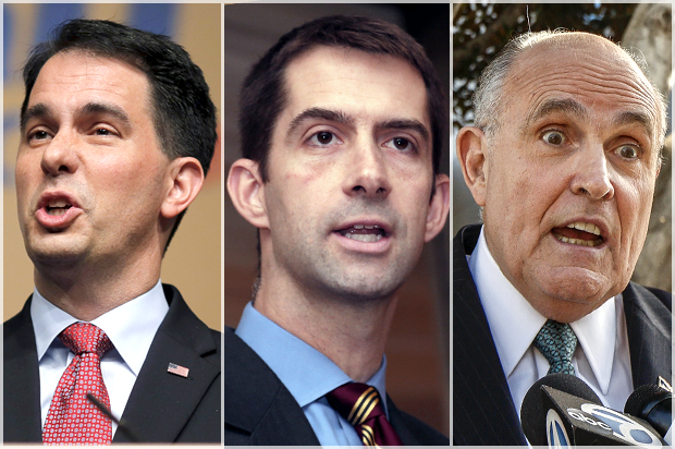 Scott Walker, Tom Cotton, Rudy Giuliani (AP/Reuters/Carlos Barria/Danny Johnston/Damian Dovarganes)