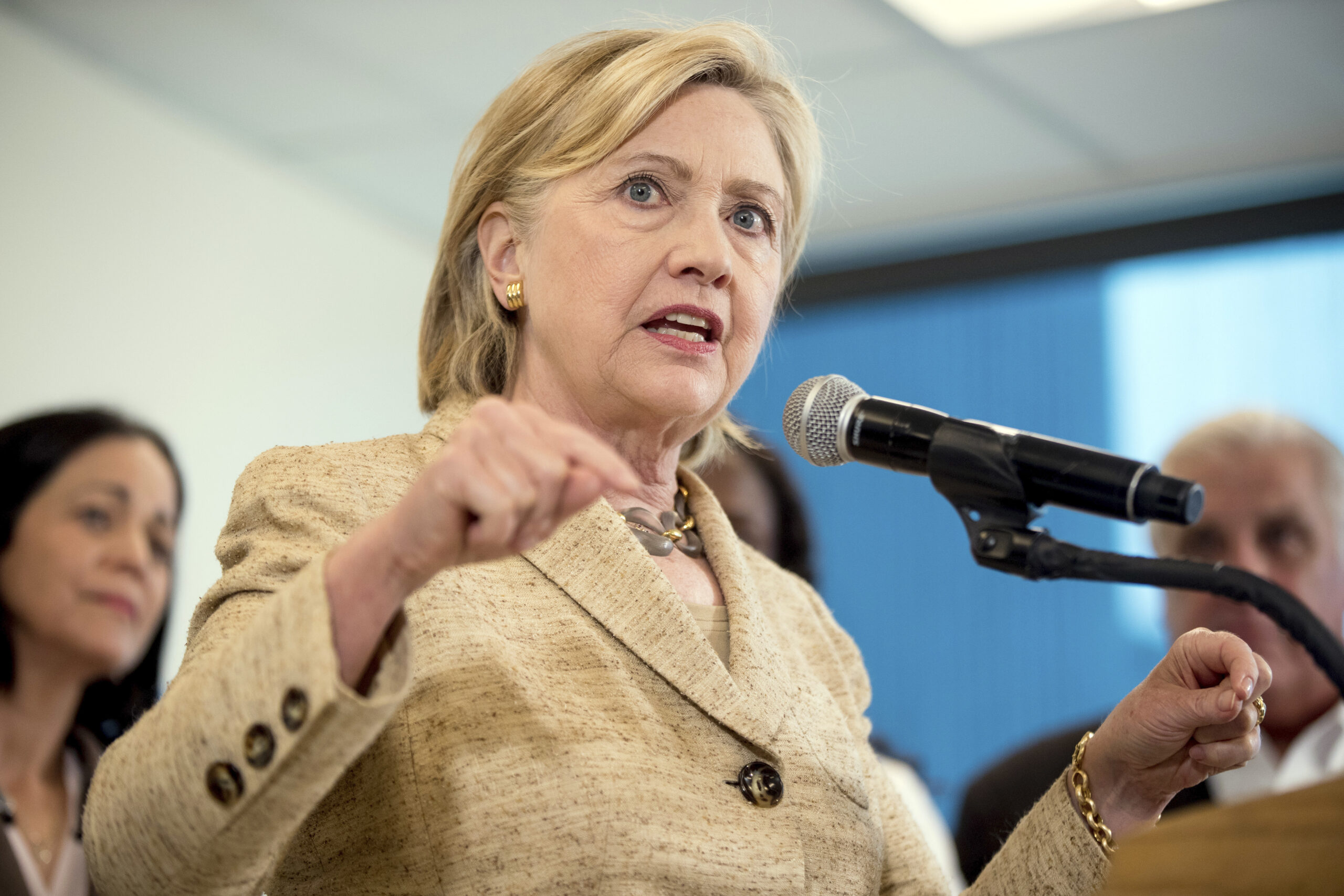 Democratic presidential candidate Hillary Clinton speaks to medical professionals after taking a tour of Borinquen Health Care Center, in Miami, Fla., Tuesday, Aug. 9, 2016, to see how they are combatting Zika. (AP Photo/Andrew Harnik) (AP Photo/Andrew Harnik)