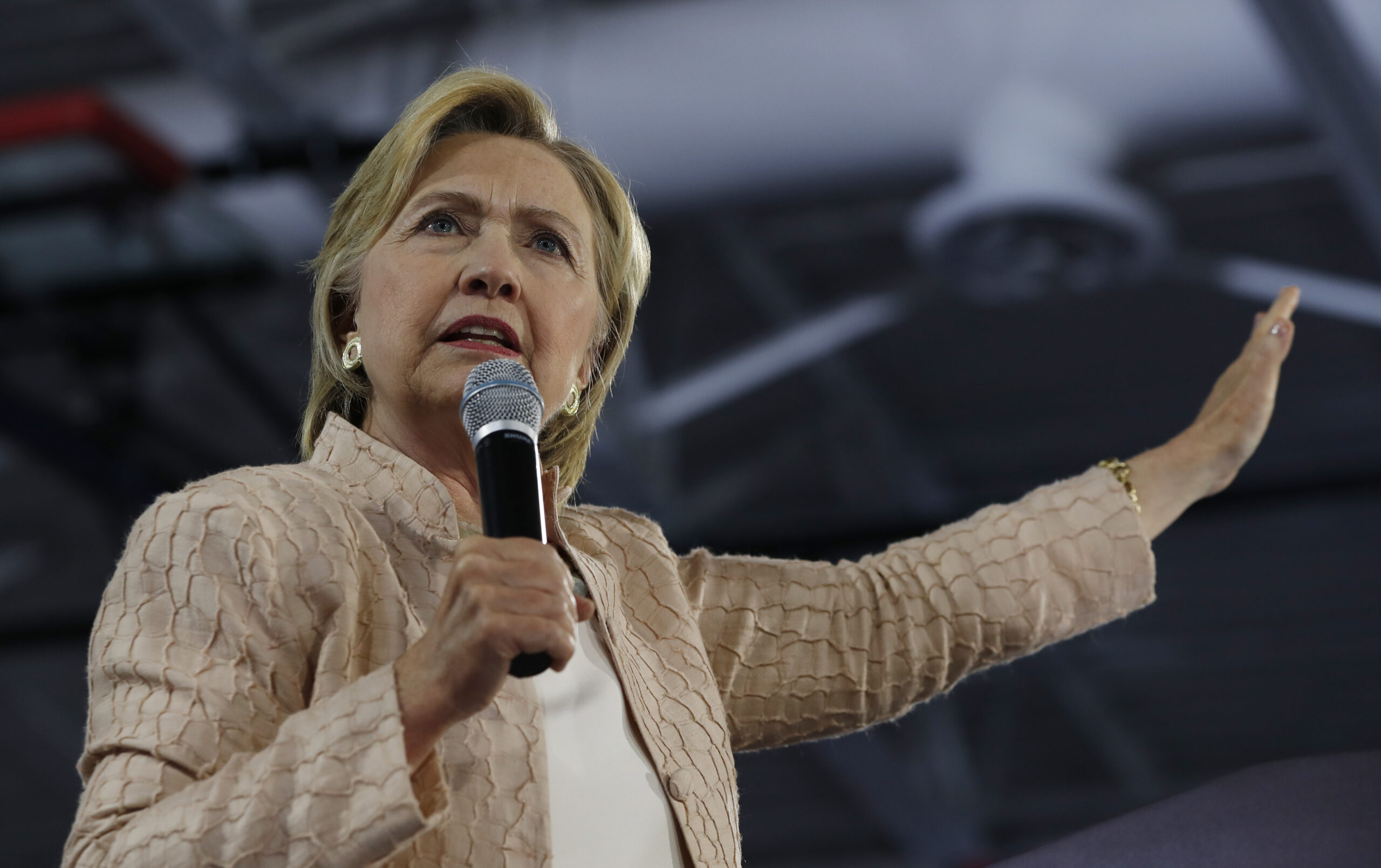 FILE - In this Aug. 17, 2016 file photo, Democratic presidential candidate Hillary Clinton speaks at campaign event at John Marshall High School in Cleveland.  (AP Photo/Carolyn Kaster, File) (AP)