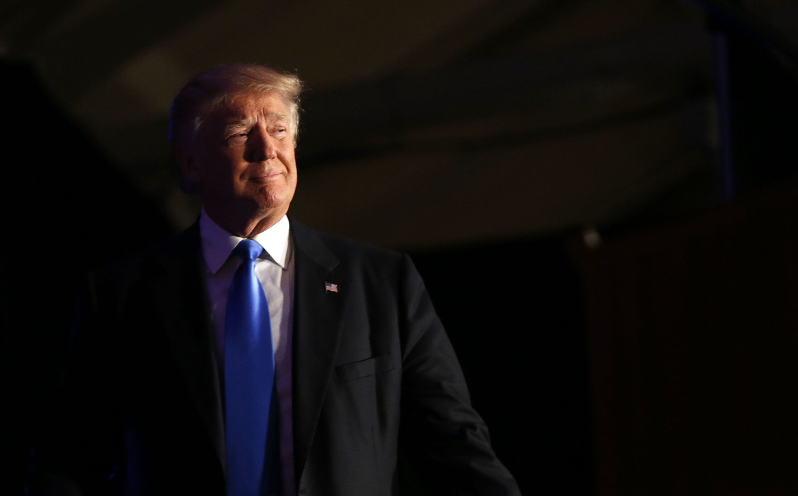 Republican presidential candidate Donald Trump arrives to speak at a campaign rally in Manchester, N.H., Thursday, Aug. 25, 2016. (AP Photo/Gerald Herbert) (AP)