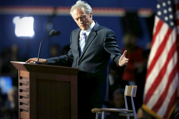 Clint Eastwood addresses a chair at the Republican National Convention in Tampa, August 30, 2012. (Reuters/Jason Reed)
