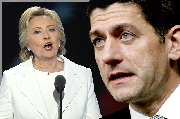 Hillary Clinton; Paul Ryan (Reuters/Mike Segar/Jonathan Ernst/Photo montage by Salon)