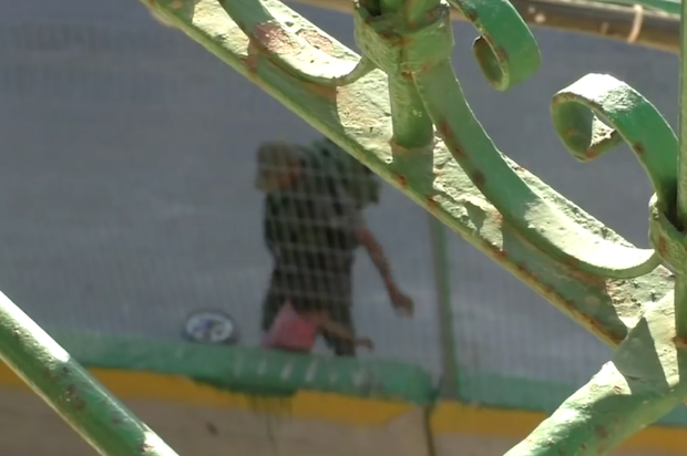 An Israeli occupation police officer stealing the bike of an 8-year-old Palestinian girl in the occupied West Bank (YouTube/BTselem)