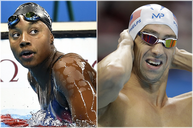 Simone Manuel; Michael Phelps (AP/Martin Meissner/Michael Sohn)