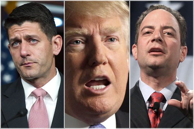 Paul Ryan; Donald Trump; Reince Priebus (AP/Cliff Owen/Richard Drew/Rick Bowmer/Photo montage by Salon)