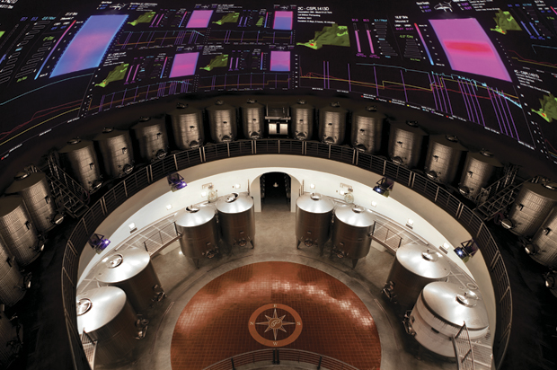 The super computer display on the dome of Palmaz fermentation cave