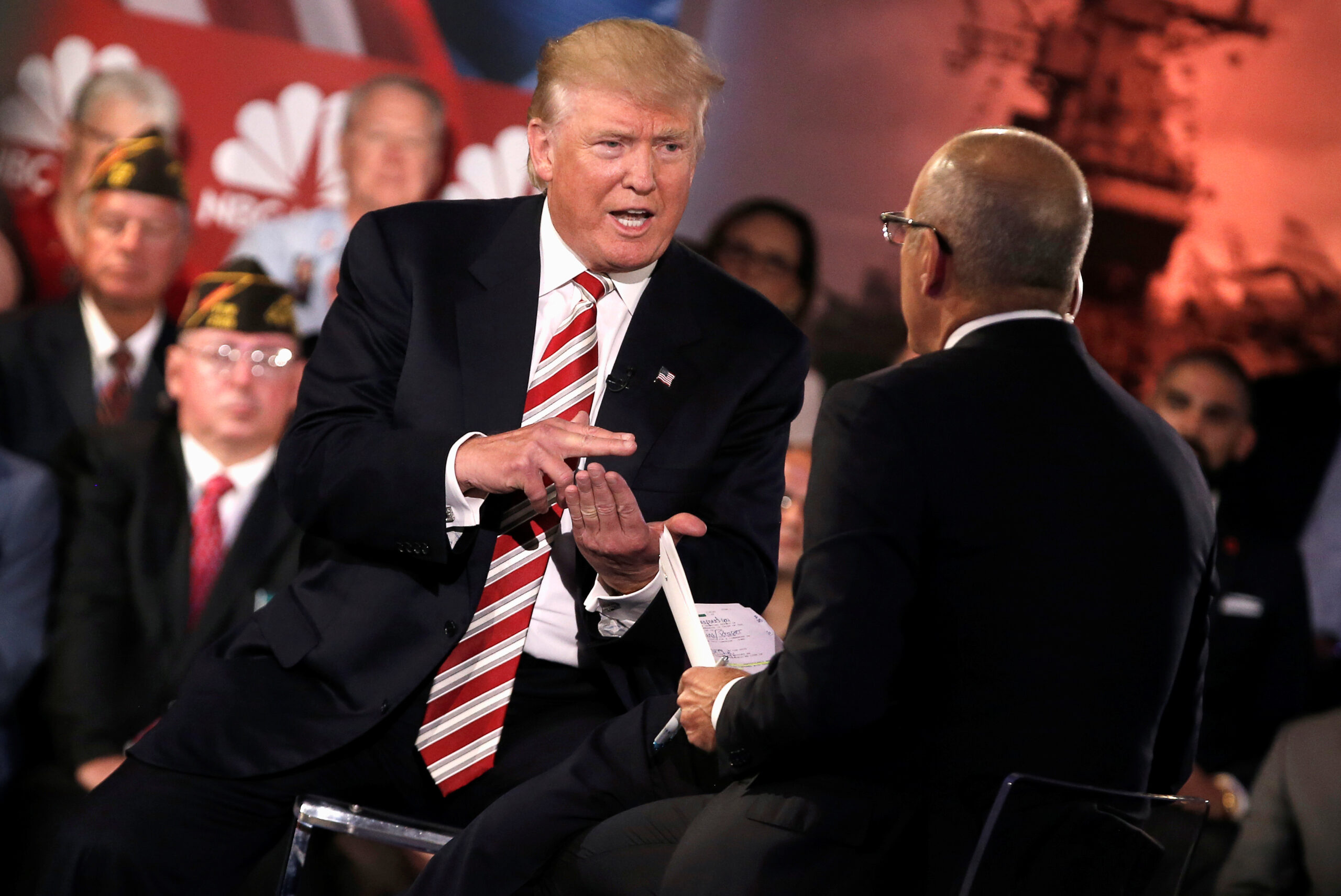 Republican presidential nominee Donald Trump speaks to Matt Lauer during the Commander in Chief Forum (Reuters)
