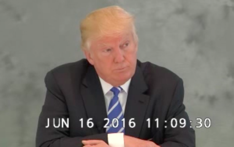 Donald Trump gives a deposition in lawsuit against Geoffrey Zakarian, June 16, 2016 (Buzzfeed)