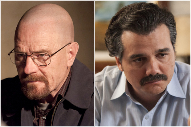 Bryan Cranston in "Breaking Bad;" Wagner Moura in "Narcos" (AMC/Netflix)