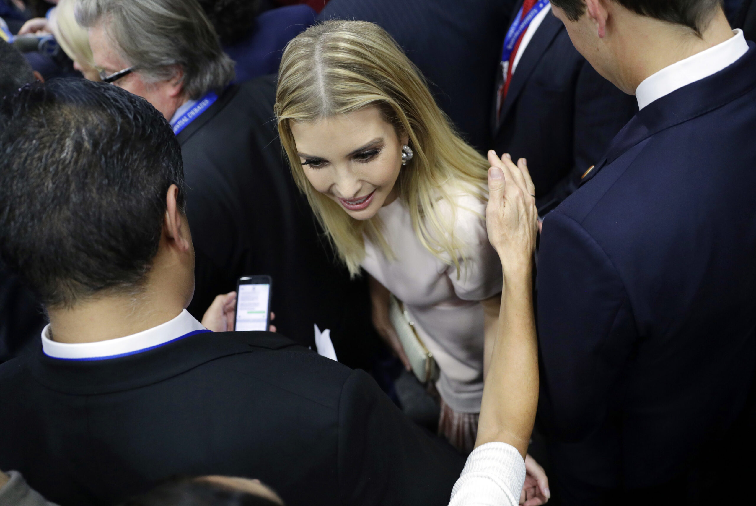 Ivanka Trump greets a woman after the presidential debate between Democratic presidential candidate Hillary Clinton and Republican presidential candidate Donald Trump at Hofstra University, Monday, Sept. 26, 2016, in Hempstead, N.Y. (AP)