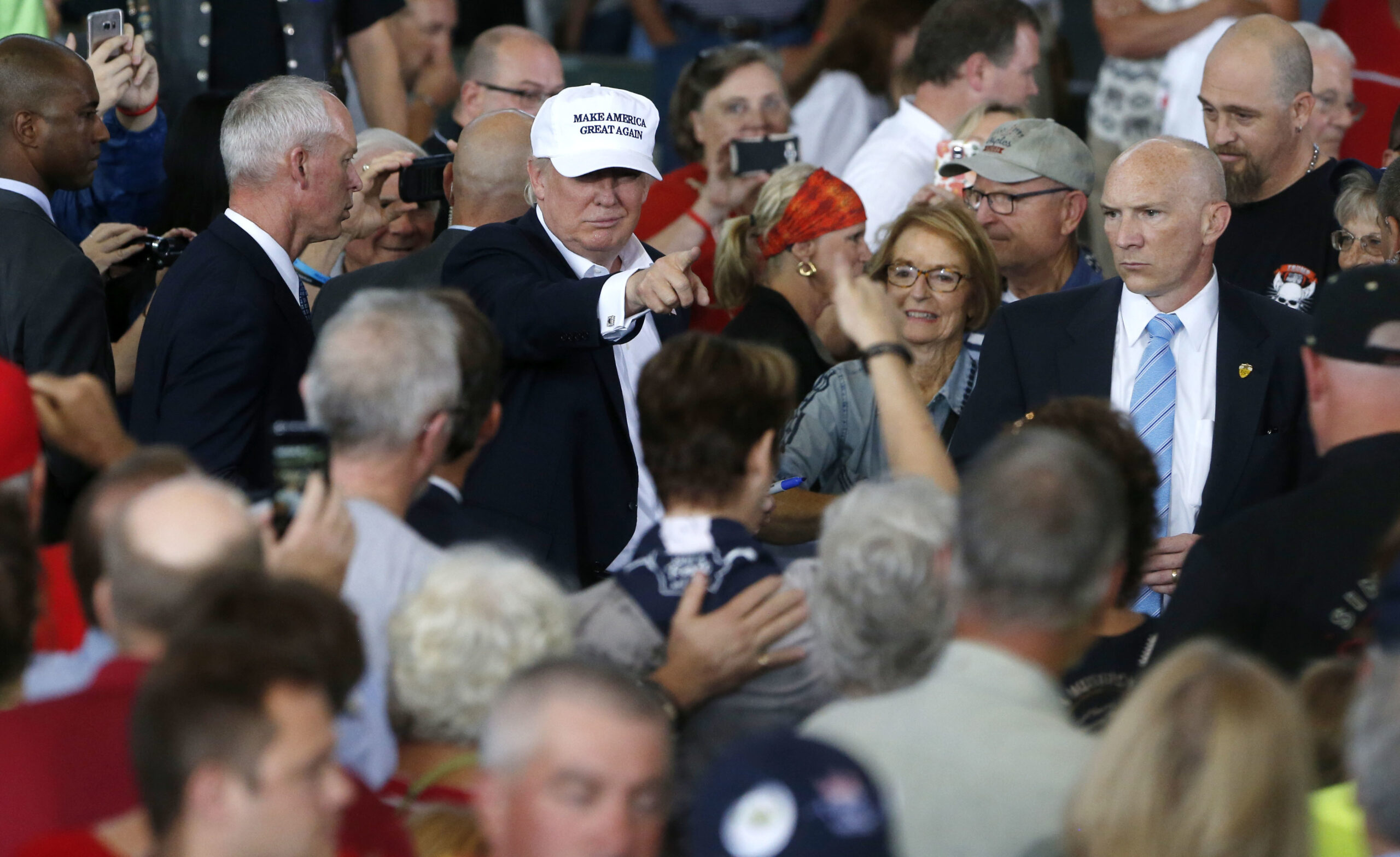 FILE - In this Aug. 2, 2016 file photo, Republican presidential candidate Donald Trump greets the crowd after speaking at Joni's Roast and Ride at the Iowa State Fairgrounds in Des Moines, Iowa. (AP)