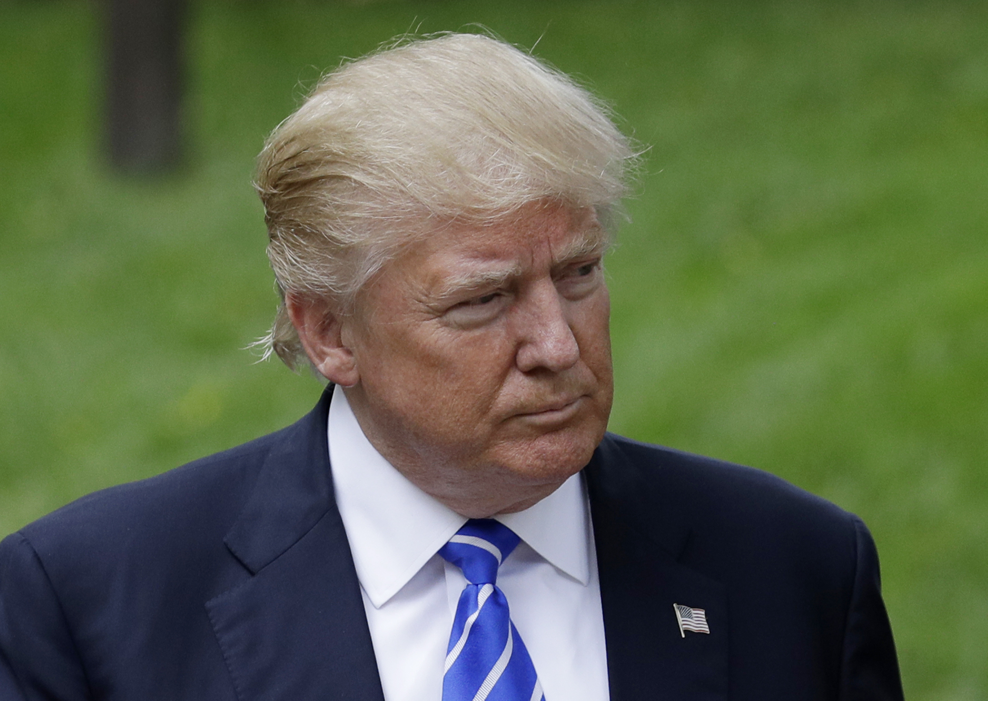 Republican presidential candidate Donald Trump visits the Gerald R. Ford Presidential Museum, Friday, Sept. 30, 2016, in Grand Rapids, Mich. (AP Photo/John Locher) (AP)