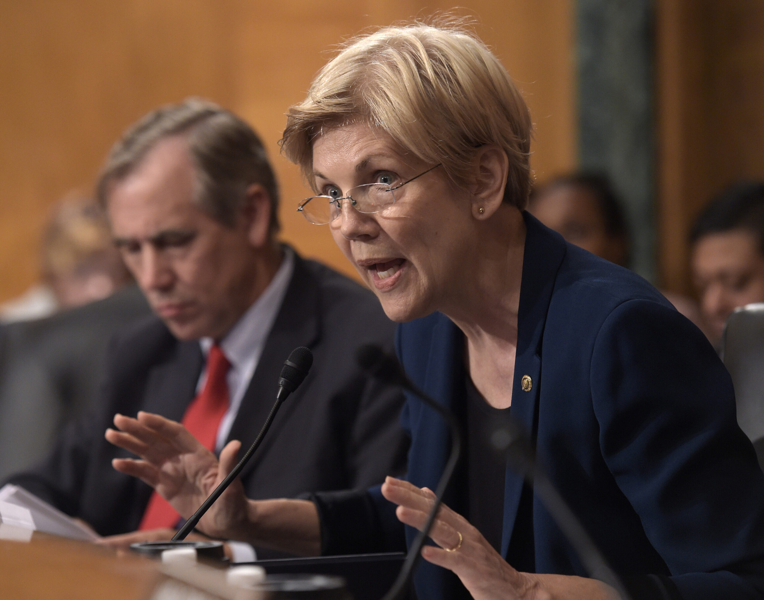 FILE - In this Sept. 20,2016 file photo, Sen. Elizabeth Warren, D-Mass. speaks on Capitol Hill in Washington. Warren accused the Education Department on Thursday, Sept. 29, 2016, of moving forward with debt collection against nearly 80,000 former students of Corinthian Colleges, despite federal and state findings that the now-defunct for-profit chain defrauded students. (AP Photo/Susan Walsh, File) (AP)