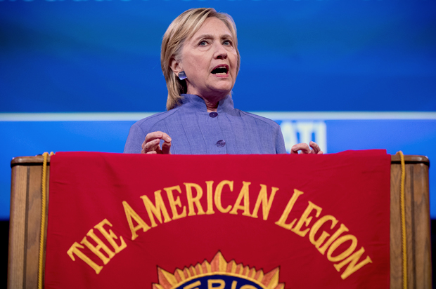 Hillary Clinton speaks at the American Legion's 98th Annual Convention in Cincinnati, Aug. 31, 2016. (AP/Andrew Harnik)