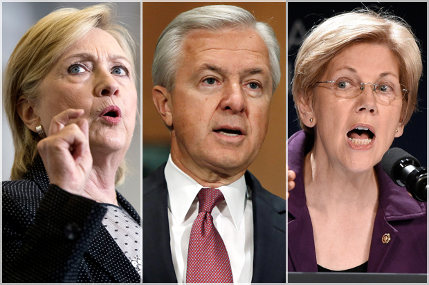 Hillary Clinton; John Stumpf; Elizabeth Warren (AP/Reuters/Andrew Harnik/Gary Cameron/Nick Wass)