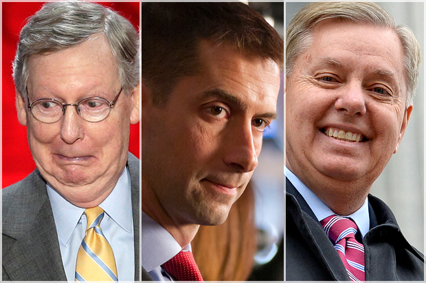 Mitch McConnell; Tom Cotton; Lindsay Graham: (AP/Scott Applewhite/Danny Johnston/Richard Shiro)