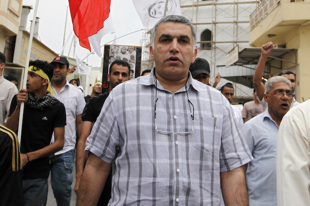 Bahraini human rights activist Nabeel Rajab marches in a protest in the village of Bilad al-Qadeem, west of Manama, on April 1, 2012 (Reuters/Hamad I Mohammed)