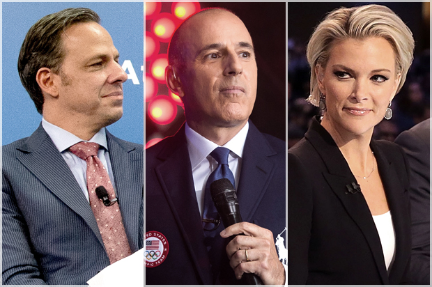Jake Tapper; Matt Lauer; Megyn Kelly (AP/Andrew Harnik/Charles Sykes/Getty/Alex Wong)
