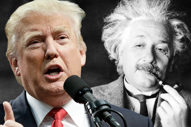 Donald Trump; Albert Einstein (AP/Chris Carlson/Photo montage by Salon)
