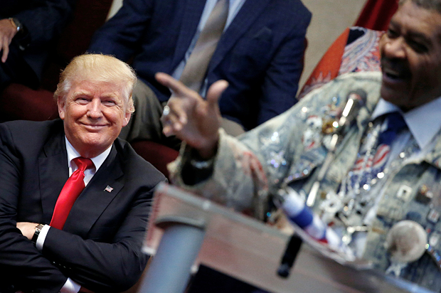 Don King introduces Donald Trump at the New Spirit Revival Center in Cleveland Heights, Ohio, September 21, 2016. (Reuters/Jonathan Ernst)