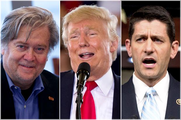 Steve Bannon; Donald Trump; Paul Ryan (AP/Evan Vucci/Andrew Harnik)