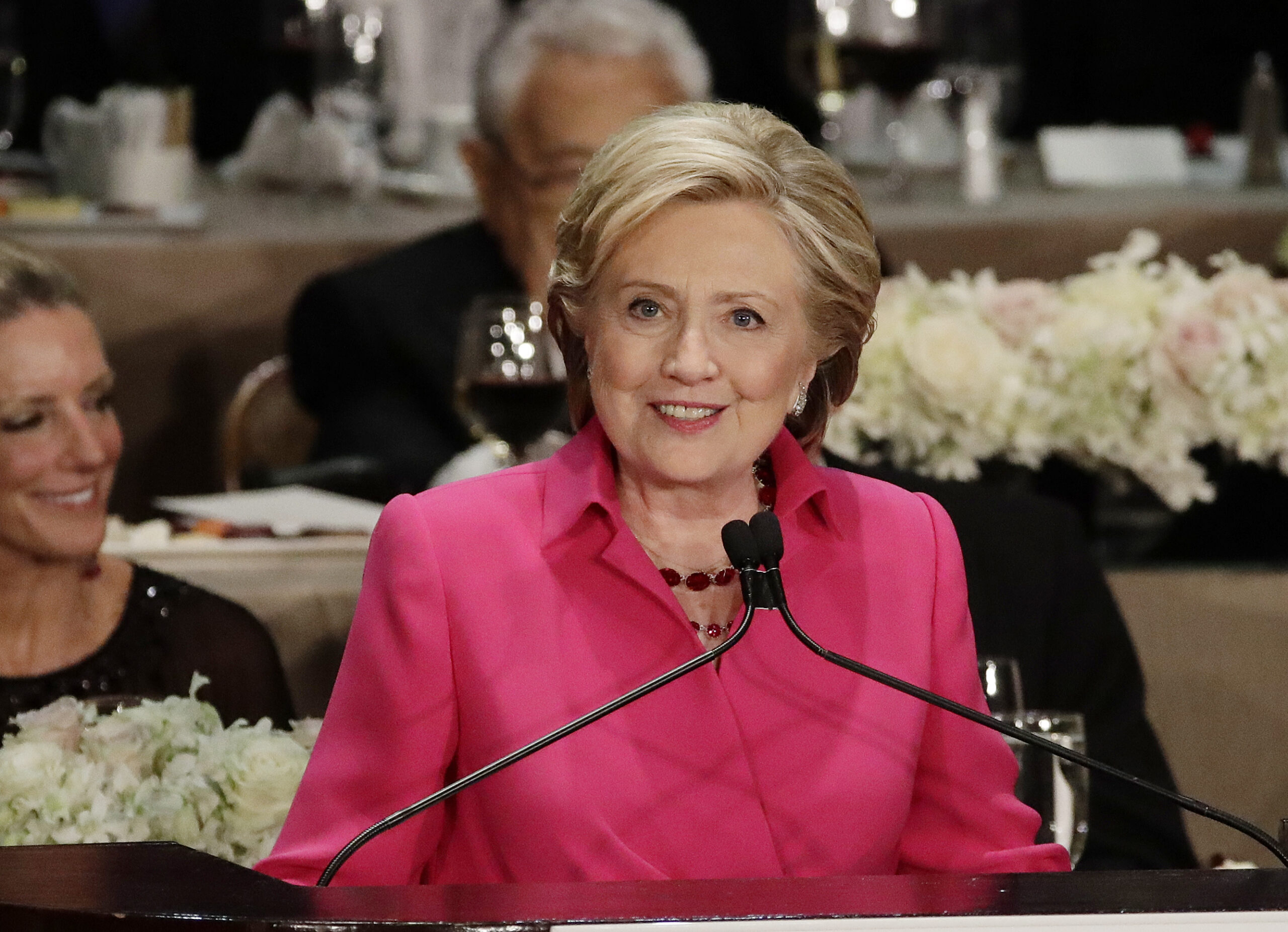Democratic presidential candidate Hillary Clinton speaks at the 71st Annual Alfred E. Smith Memorial Foundation Dinner Thursday, Oct. 20, 2016, in New York. (AP Photo/Frank Franklin II) (AP)