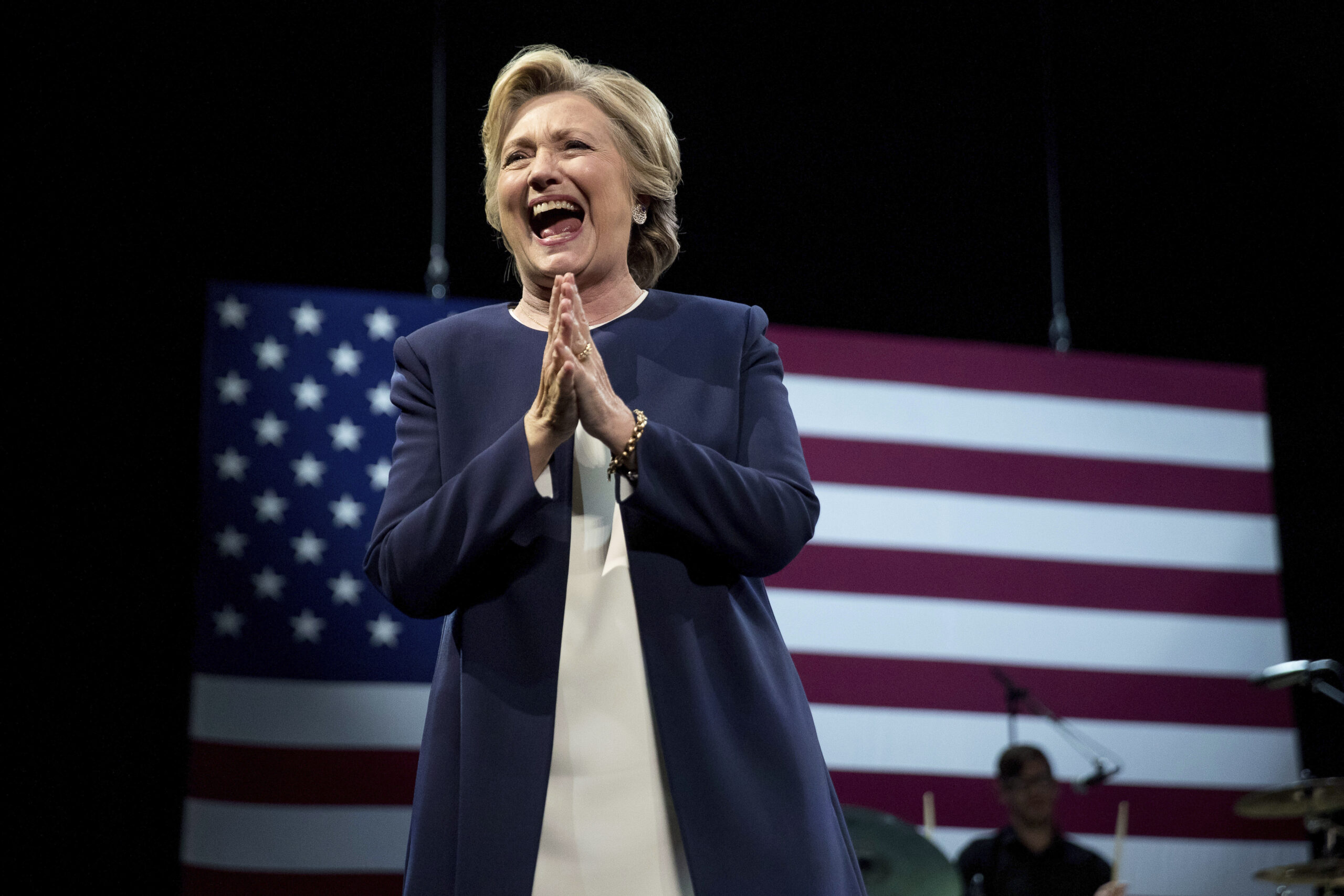Democratic presidential candidate Hillary Clinton takes the stage at a fundraiser at the Civic Center Auditorium in San Francisco, Thursday, Oct. 13, 2016. (AP)
