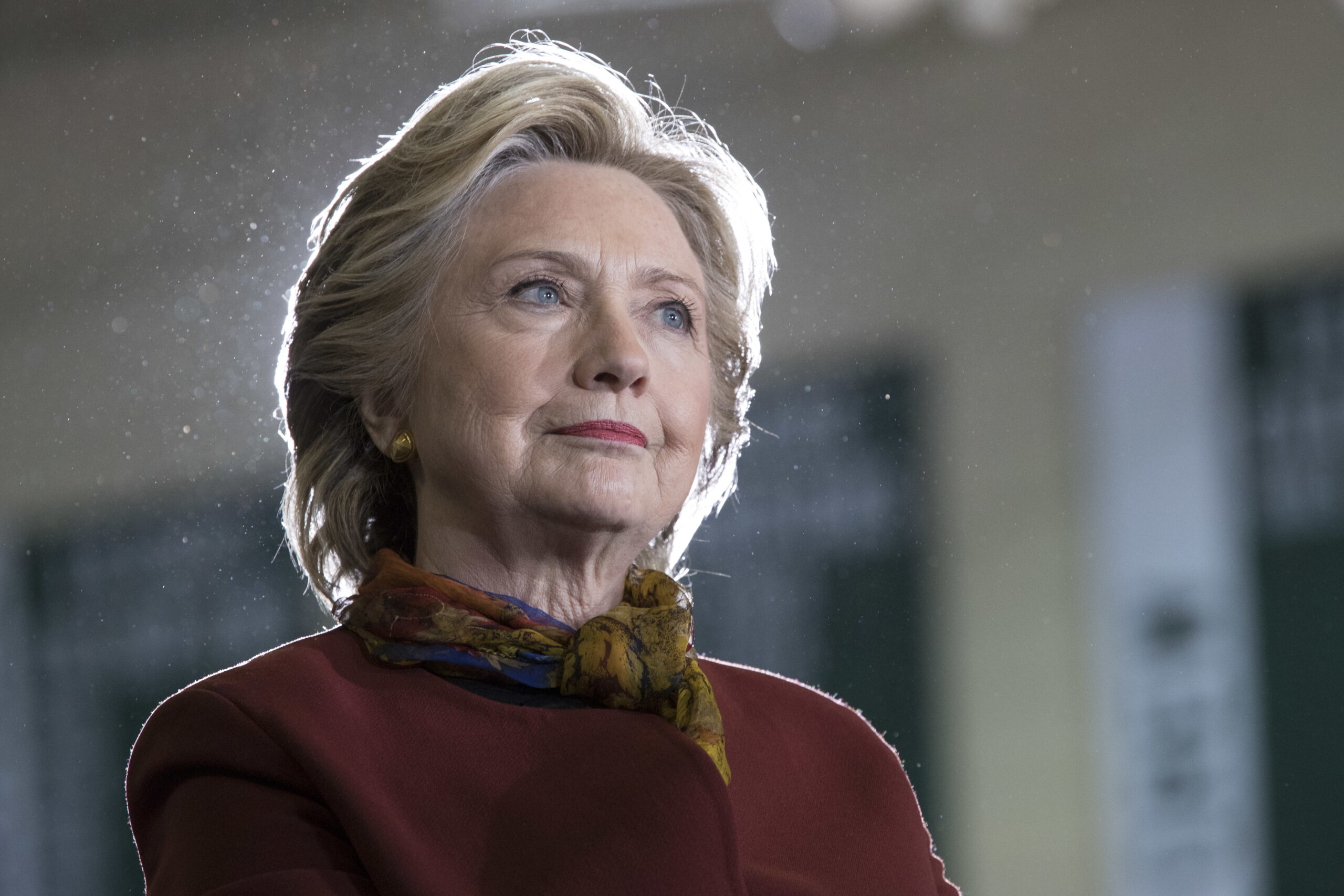 Democratic presidential candidate Hillary Clinton listens as vice presidential candidate Sen. Tim Kaine, D-Va. speaks during a campaign event at the Taylor Allderdice High School, Saturday, Oct. 22, 2016, in Pittsburgh, Pa. (AP)