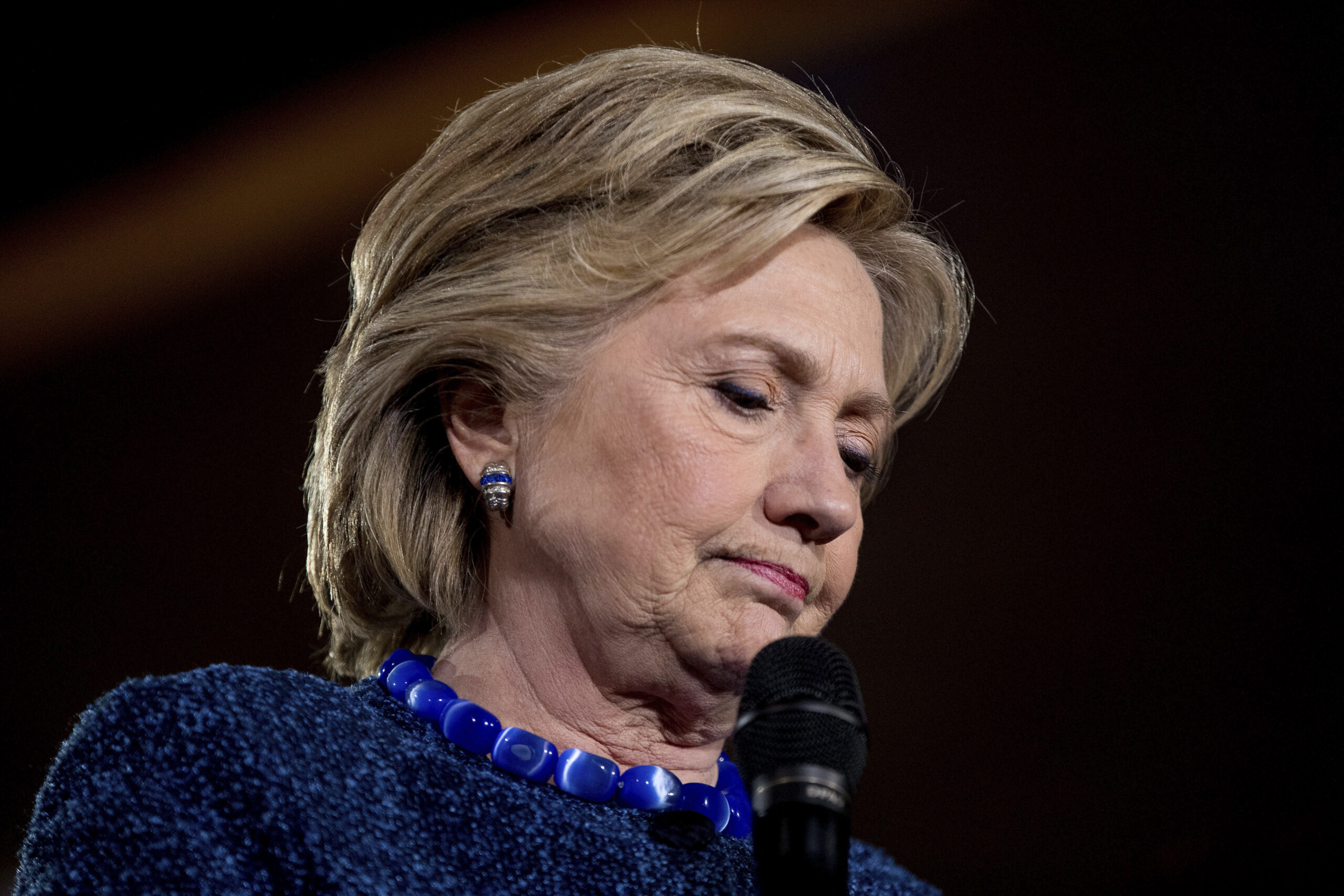 Democratic presidential candidate Hillary Clinton pauses while speaking at a rally at Theodore Roosevelt High School in Des Moines, Iowa, Friday, Oct. 28, 2016. (AP Photo/Andrew Harnik) (AP)