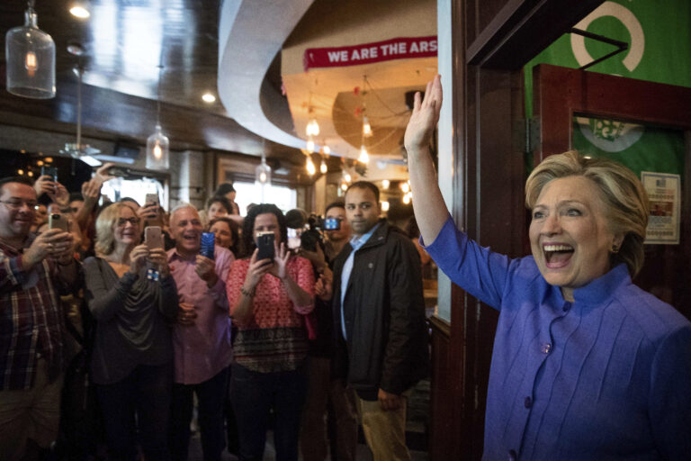 Democratic presidential candidate Hillary Clinton arrives at an early voting brunch at Fado Irish Pub in Miami, Sunday, Oct. 30, 2016. (AP)