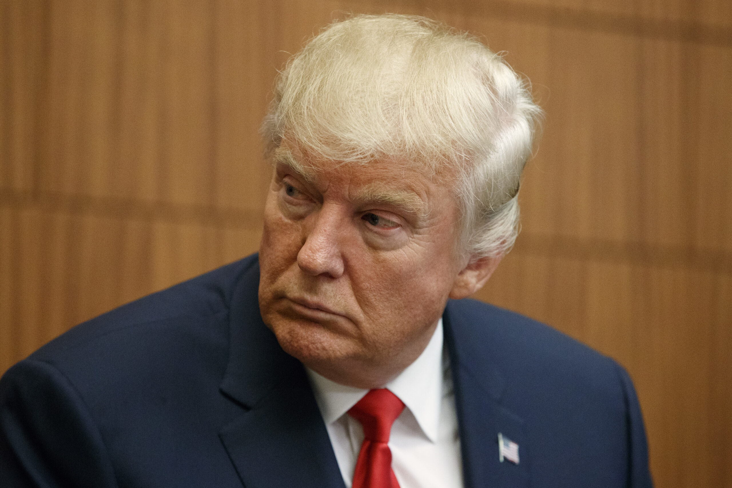 Republican presidential candidate Donald Trump looks on as Juanita Broaddrick speaks before the second presidential debate with Democratic presidential candidate Hillary Clinton at Washington University, Sunday, Oct. 9, 2016, in St. Louis.  (AP Photo/ Evan Vucci) (AP)