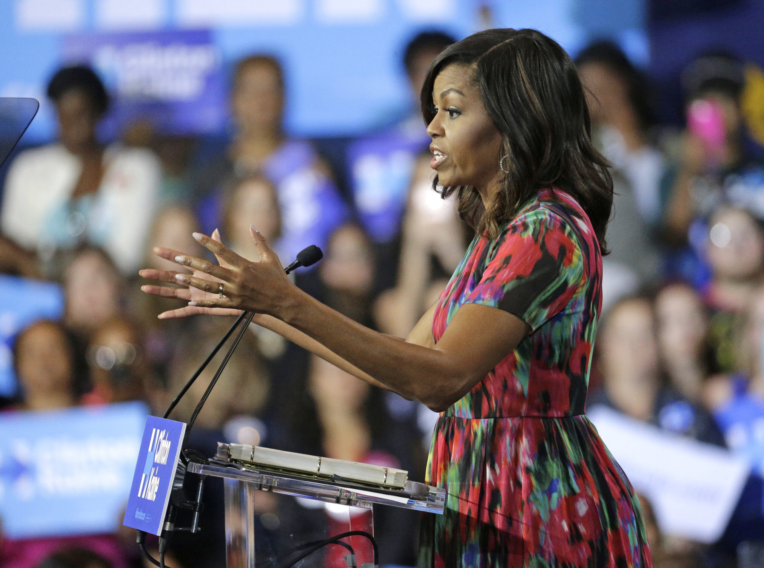 First lady Michelle Obama speaks during a campaign rally for Democratic presidential candidate Hillary Clinton,  Tuesday, Oct. 4, 2016, in Charlotte, N.C. (AP Photo/Chuck Burton) (AP Photo/Chuck Burton)