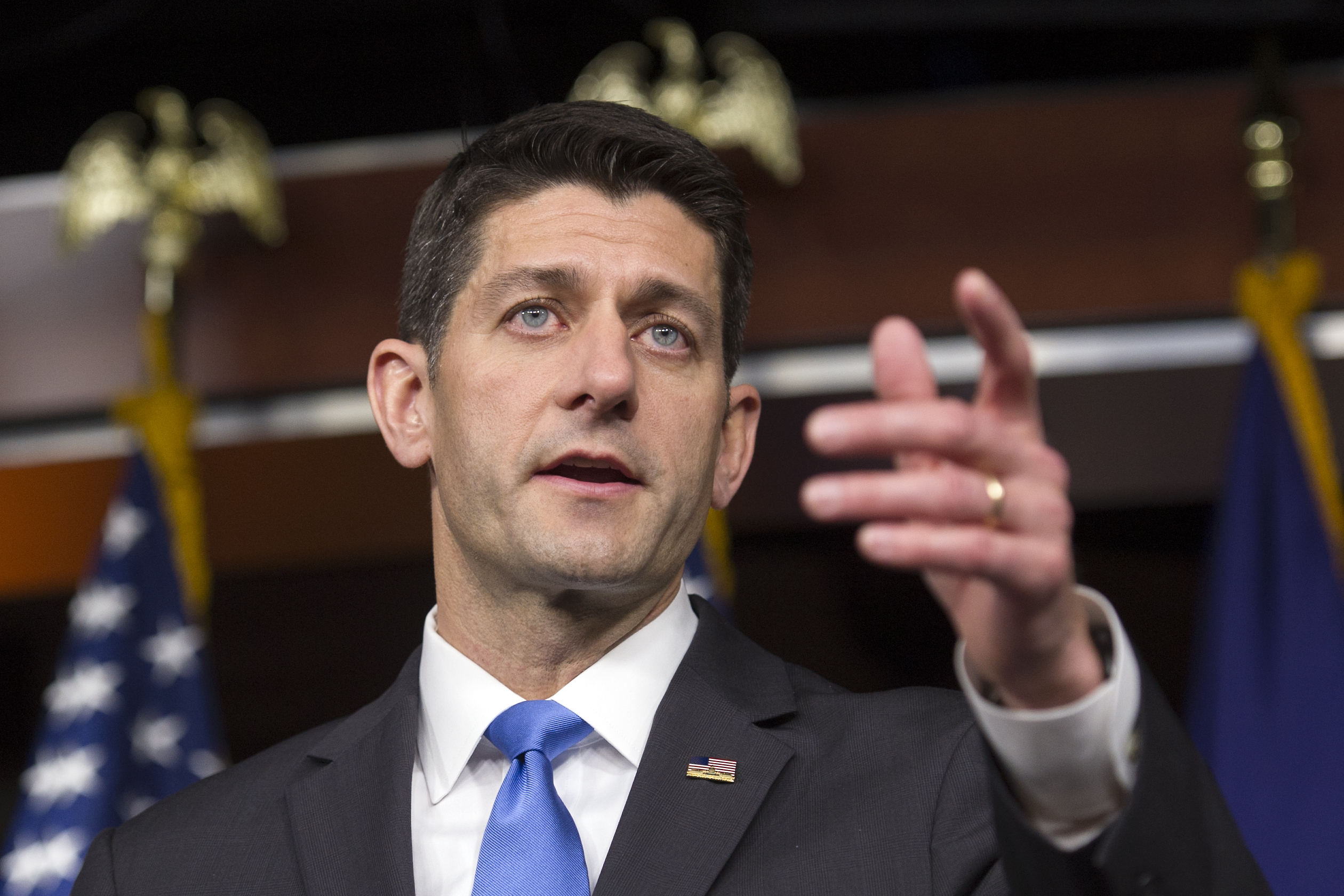 FILE - In this May 12, 2016, file photo, House Speaker Paul Ryan of Wis. speaks with reporters on Capitol Hill in Washington, following his meeting with Republican presidential candidate Donald Trump. It’s long been clear that Ryan is, shall we say, not wholly comfortable with Trump’s presidential candidacy. The announcement of Ryan and Trump’s first joint appearance of the campaign on Oct. 8 in Wisconsin _ just four weeks before the election _ was simply the latest reminder. The third paragraph of Ryan’s release about the event says that Trump “will also join Wisconsin Republicans” at the annual party festival in Elkhorn, a small city in Ryan’s congressional district. (AP Photo/Cliff Owen, File) (AP)