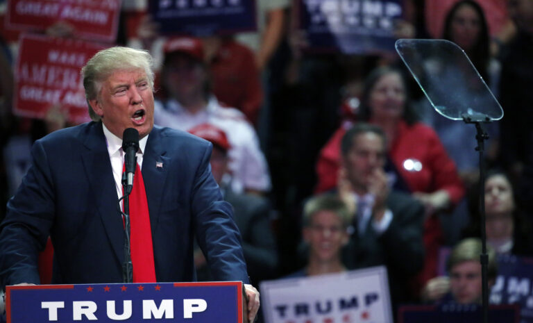 Republican presidential candidate Donald Trump speaks at a campaign rally, Monday, Oct. 3, 2016, in Loveland, Colo. (AP Photo/ Brennan Linsley) (AP)