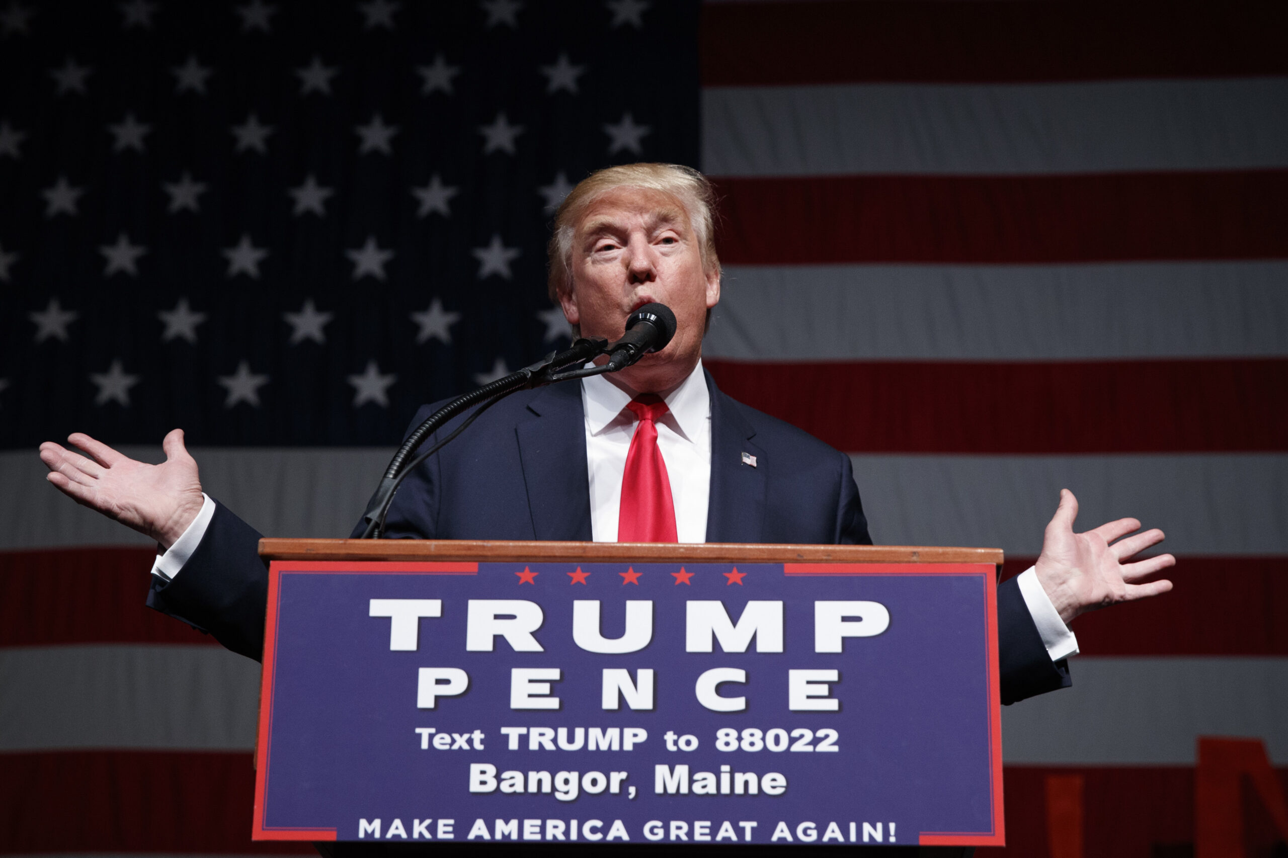 Republican presidential candidate Donald Trump speaks at a campaign rally in Bangor, Maine on Saturday, Oct. 15, 2016. (AP)