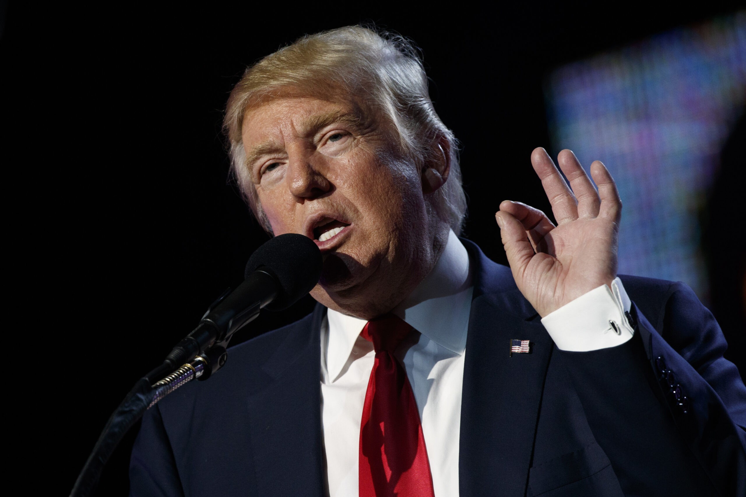 Republican presidential candidate Donald Trump speaks to the Republican Hindu Coalition, Saturday, Oct. 15, 2016, in Edison, N.J. (AP Photo/ Evan Vucci) (AP)