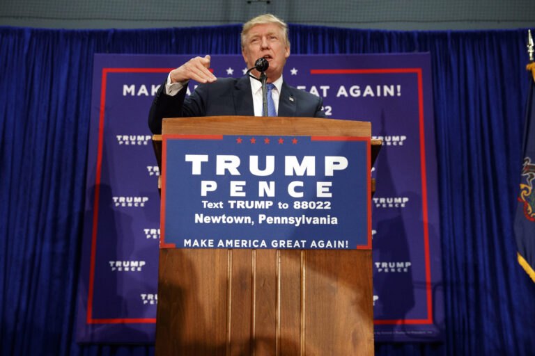 Republican presidential candidate Donald Trump speaks during a campaign rally, Friday, Oct. 21, 2016, in Newtown, Pa. (AP)