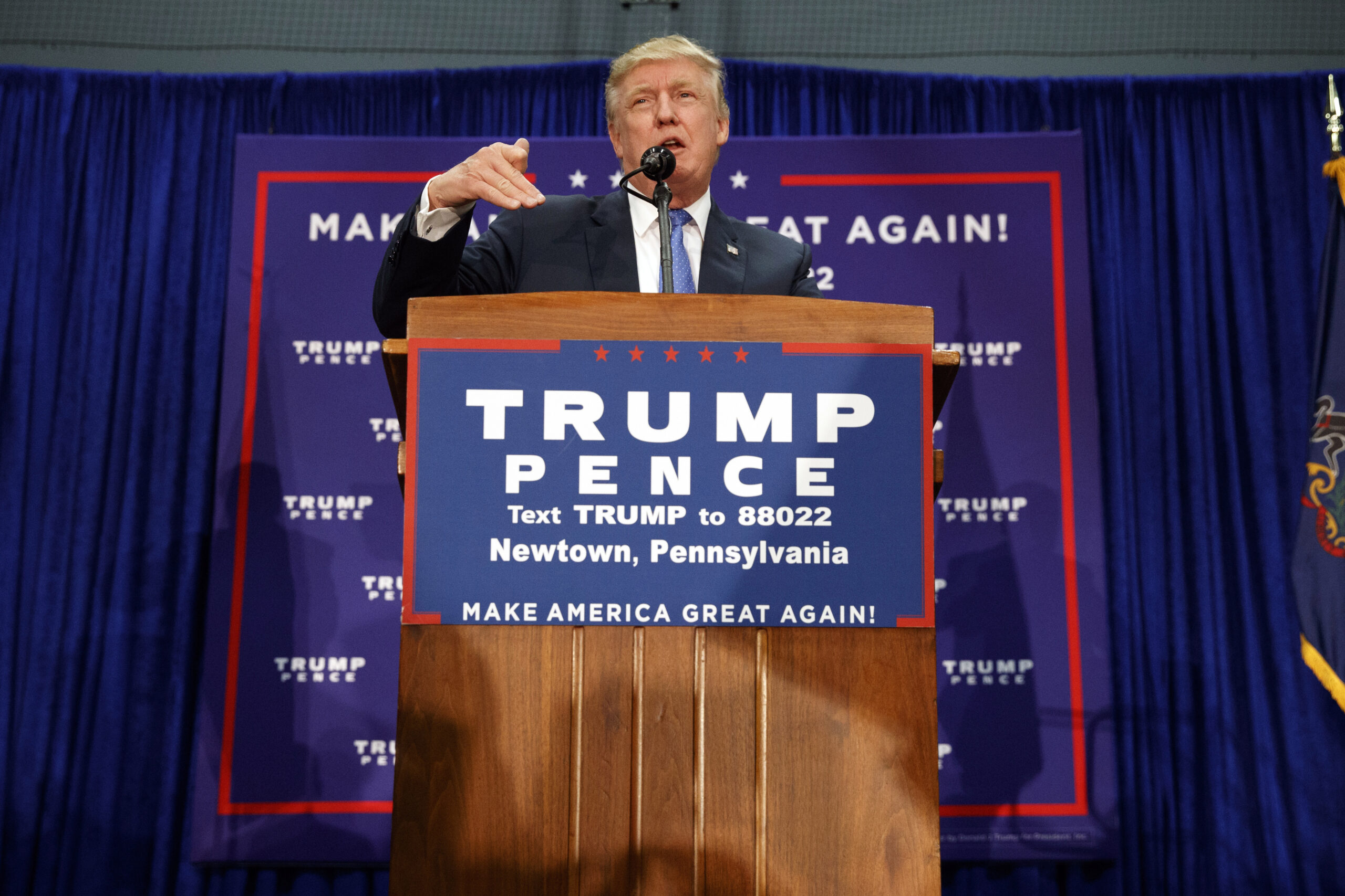 Republican presidential candidate Donald Trump speaks during a campaign rally, Friday, Oct. 21, 2016, in Newtown, Pa. (AP)
