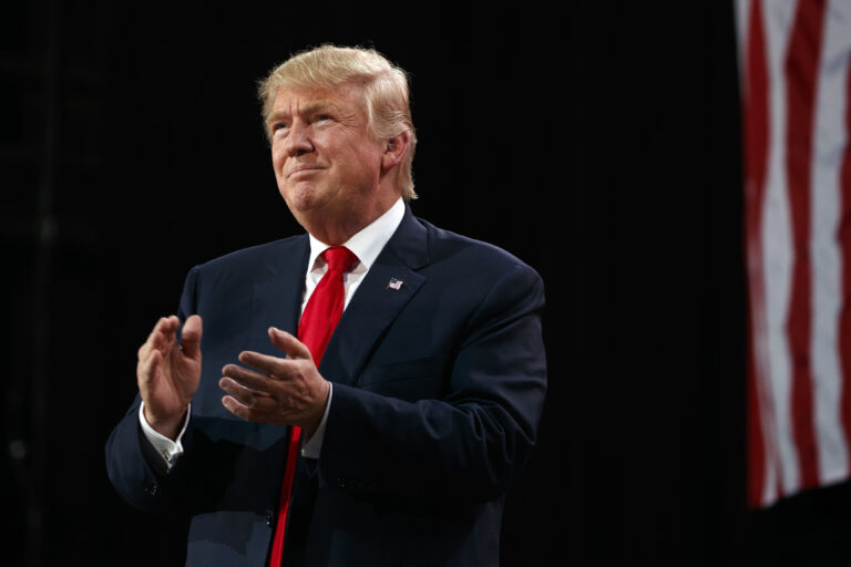 Republican presidential candidate Donald Trump arrives to speak to a campaign rally, Monday, Oct. 24, 2016, in Tampa, Fla. (AP)