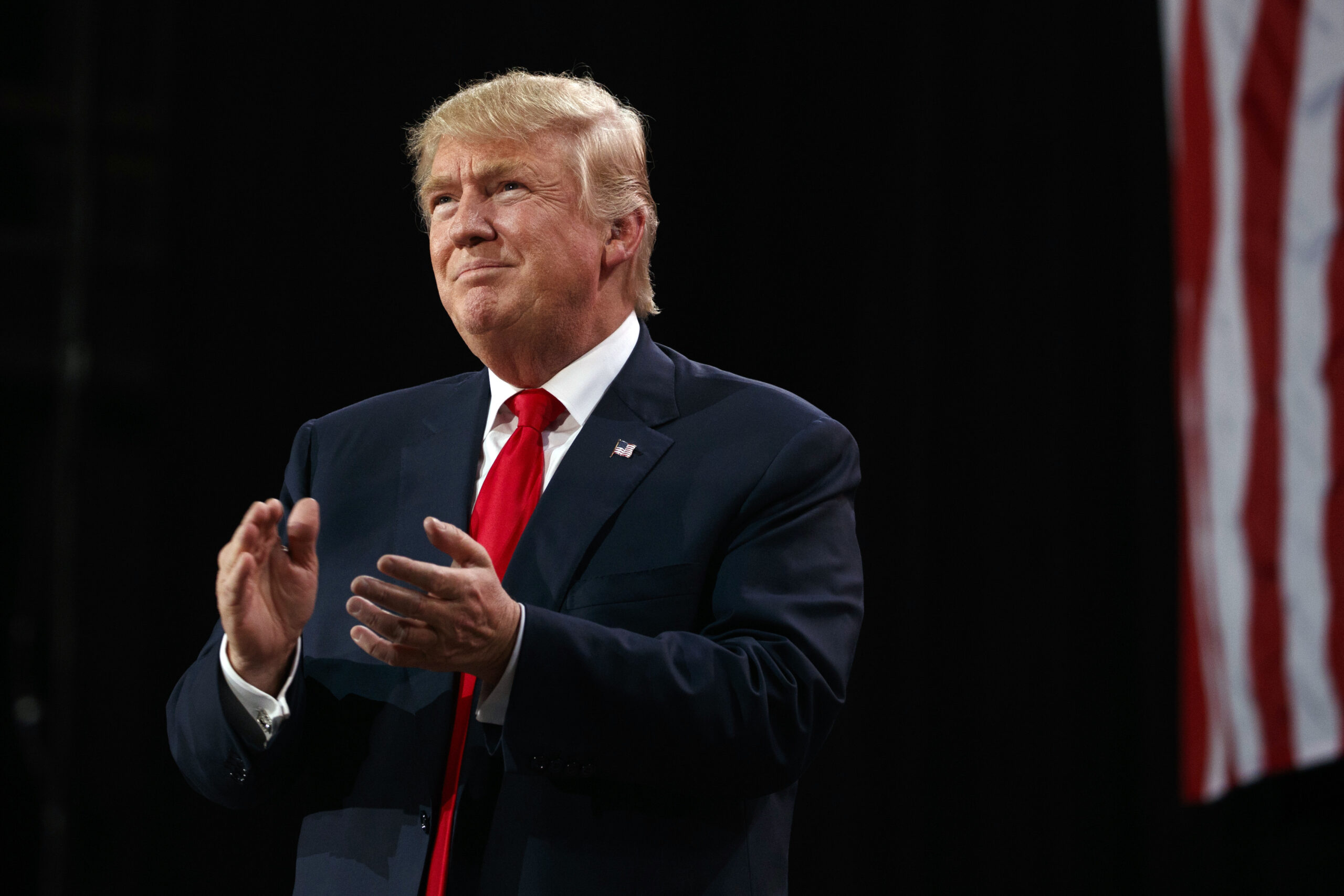 Republican presidential candidate Donald Trump arrives to speak to a campaign rally, Monday, Oct. 24, 2016, in Tampa, Fla. (AP)