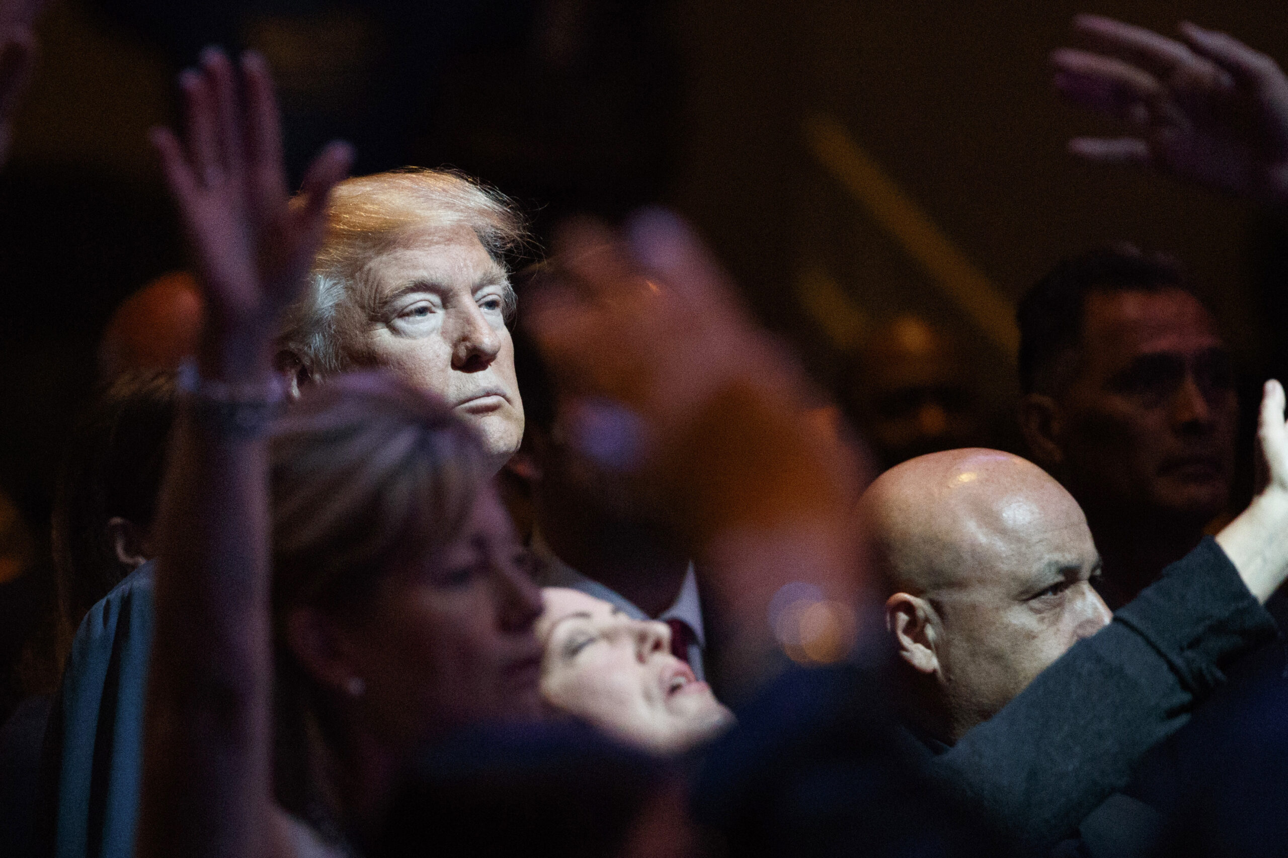 Republican presidential candidate Donald Trump stands during a service at the International Church of Las Vegas, Sunday, Oct. 30, 2016, in Las Vegas. (AP)