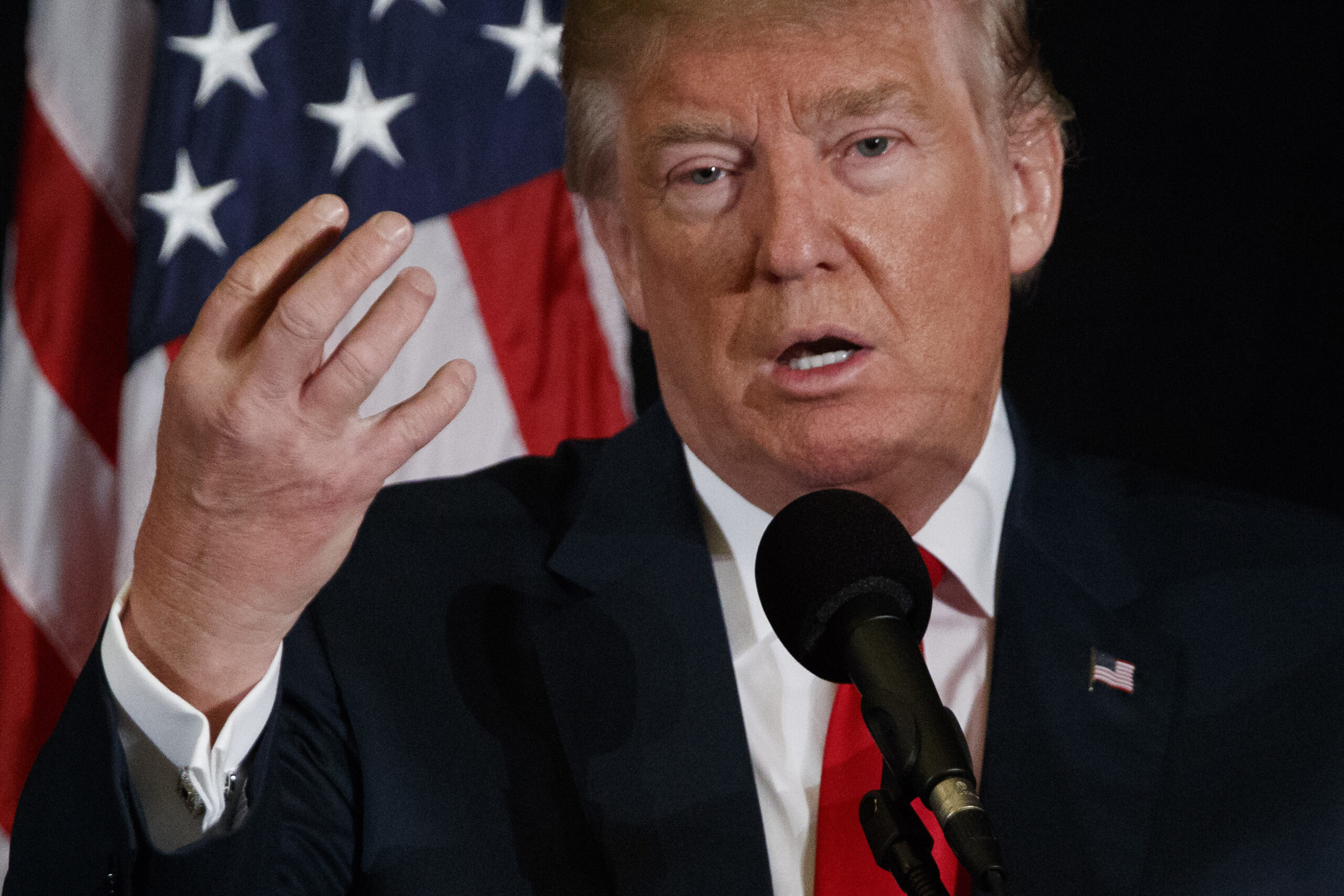 Republican presidential candidate Donald Trump speaks during a town hall with the Retired American Warriors, Monday, Oct. 3, 2016, in Herndon, Va. (AP Photo/ Evan Vucci) (AP)