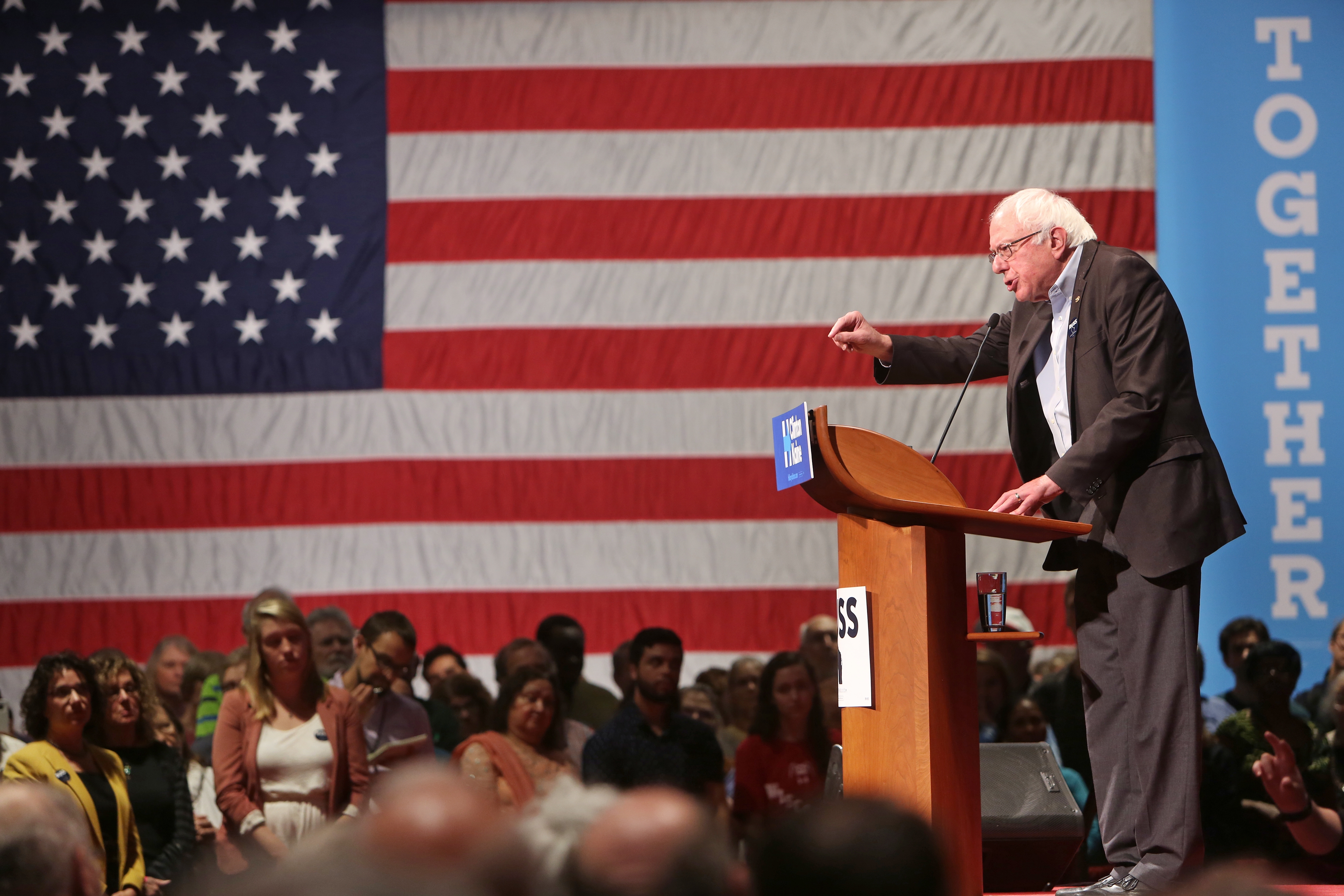 Sen. Bernie Sanders, I-Vt., speaksas he campaigns for Democratic presidential candidate Hillary Clinton and Russ Feingold, Democratic candidate for the U.S. Senate, at Monona Terrace Community and Convention Center in Madison, Wis., Wednesday, Oct. 5, 2016. (AP)