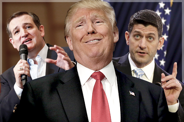 Ted Cruz; Donald Trump; Paul Ryan (AP/Reuters/Jason Miczek/LM Otero/Gary Cameron/Photo montage by Salon)