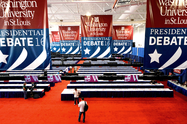 The media workroom is prepared for the second 2016 U.S. (Reuters/Rick Wilking)