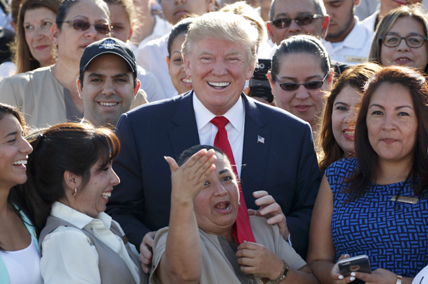Donald Trump at campaign event with employees at Trump National Doral, Oct. 25, 2016, in Miami. (AP/Evan Vucci)